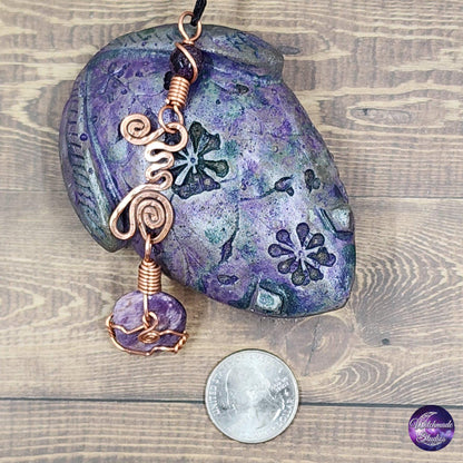 Charoite Wire Wrap Crystal Necklace, Copper Metaphysical Jewelry JN189