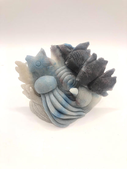 Trolleite Carvings: Ocean Scene, Bracelet, Palm Stone