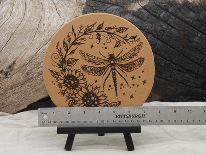 Dragonfly Cork Trivet: Laser Engraved Kitchen Decor (7 1/2&amp;quot;)