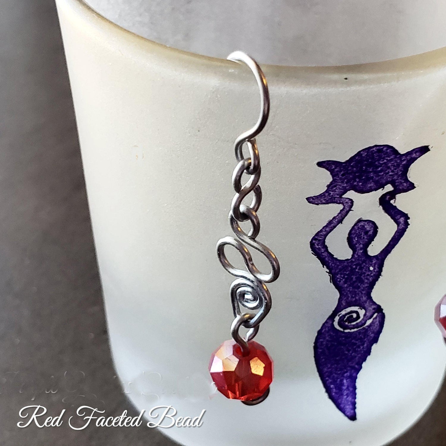 SIlver Swirl Red Wire Wrap Earrings, Copper Metaphysical Jewelry JE76