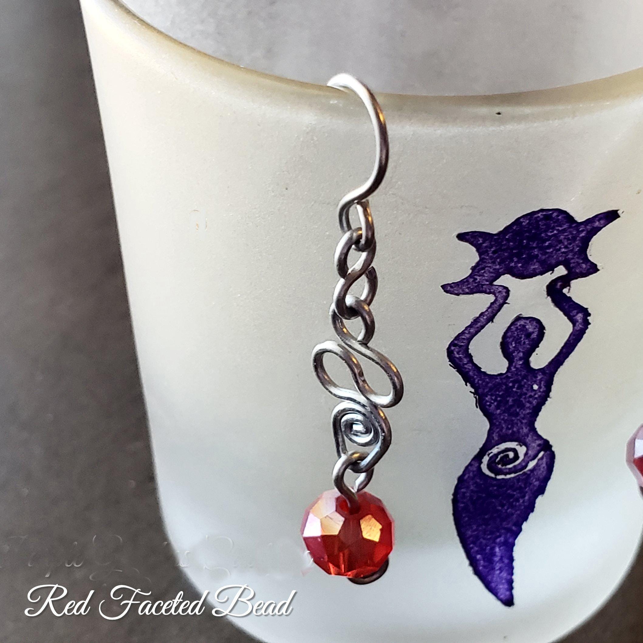 SIlver Swirl Red Wire Wrap Earrings, Copper Metaphysical Jewelry JE76