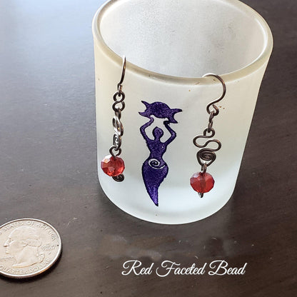 SIlver Swirl Red Wire Wrap Earrings, Copper Metaphysical Jewelry JE76