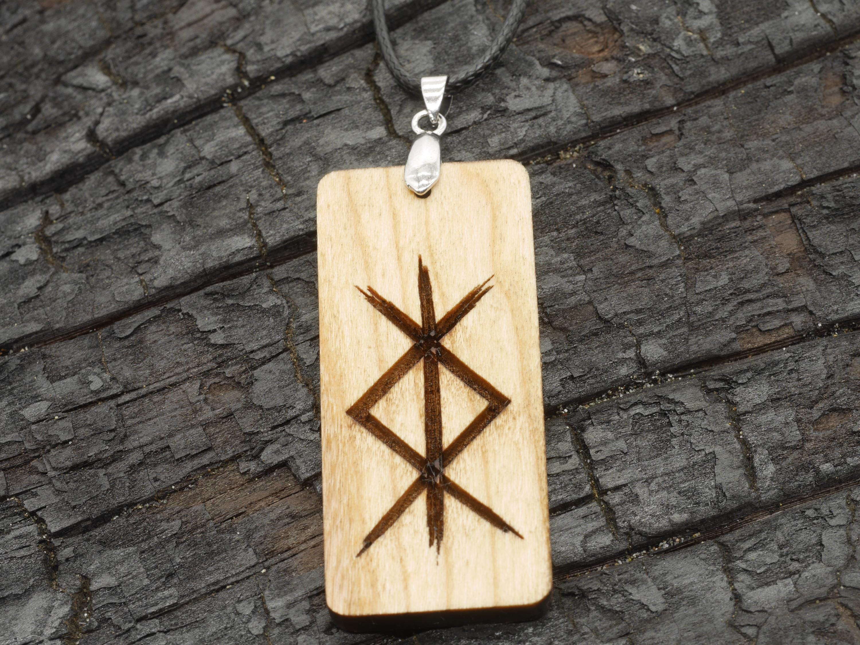 Protection Bind Rune Cherry Wood Pendant – Pagan Necklace