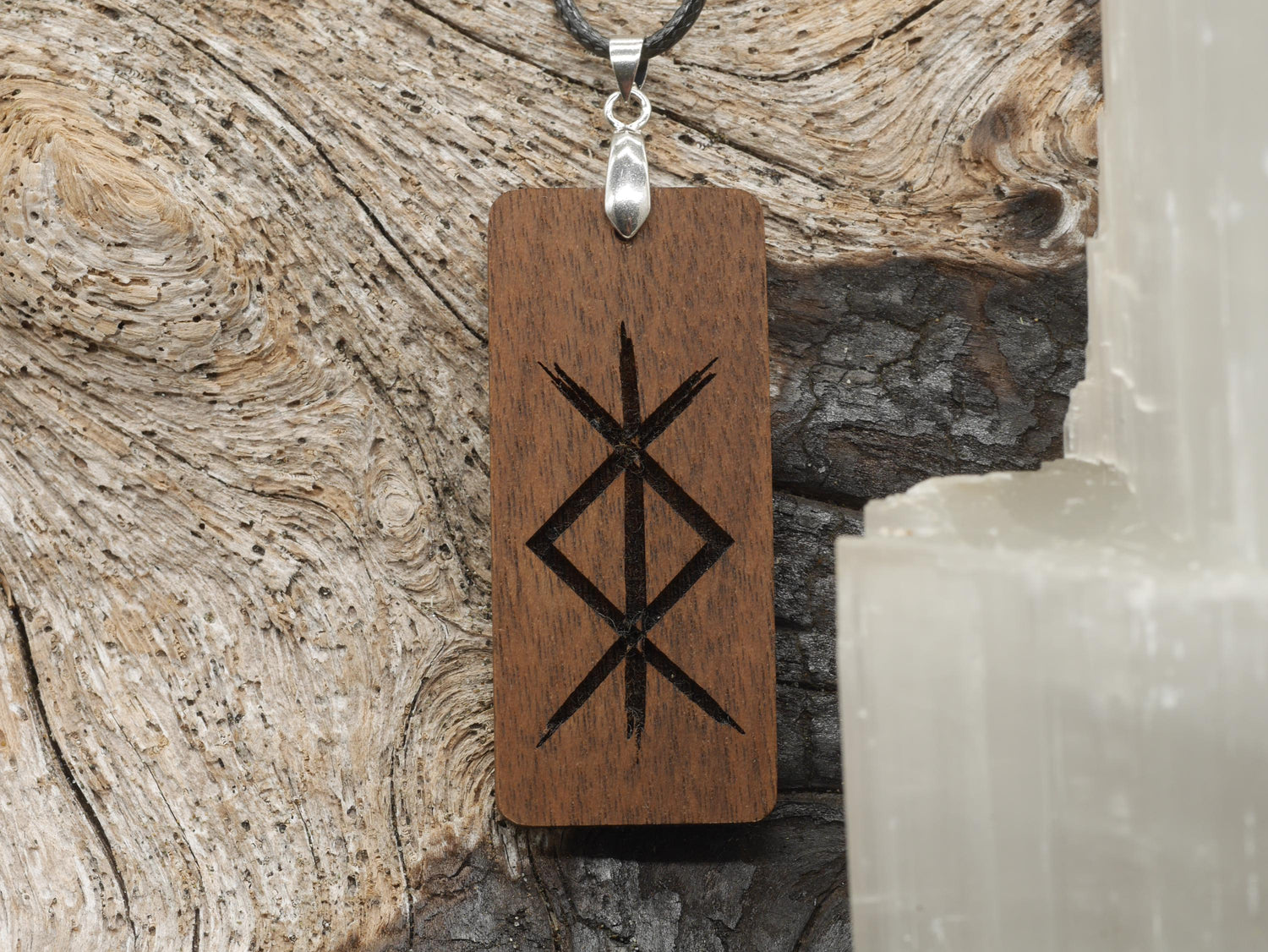 Walnut Wood Protection Bind Rune Pendant – Pagan Witch Necklace