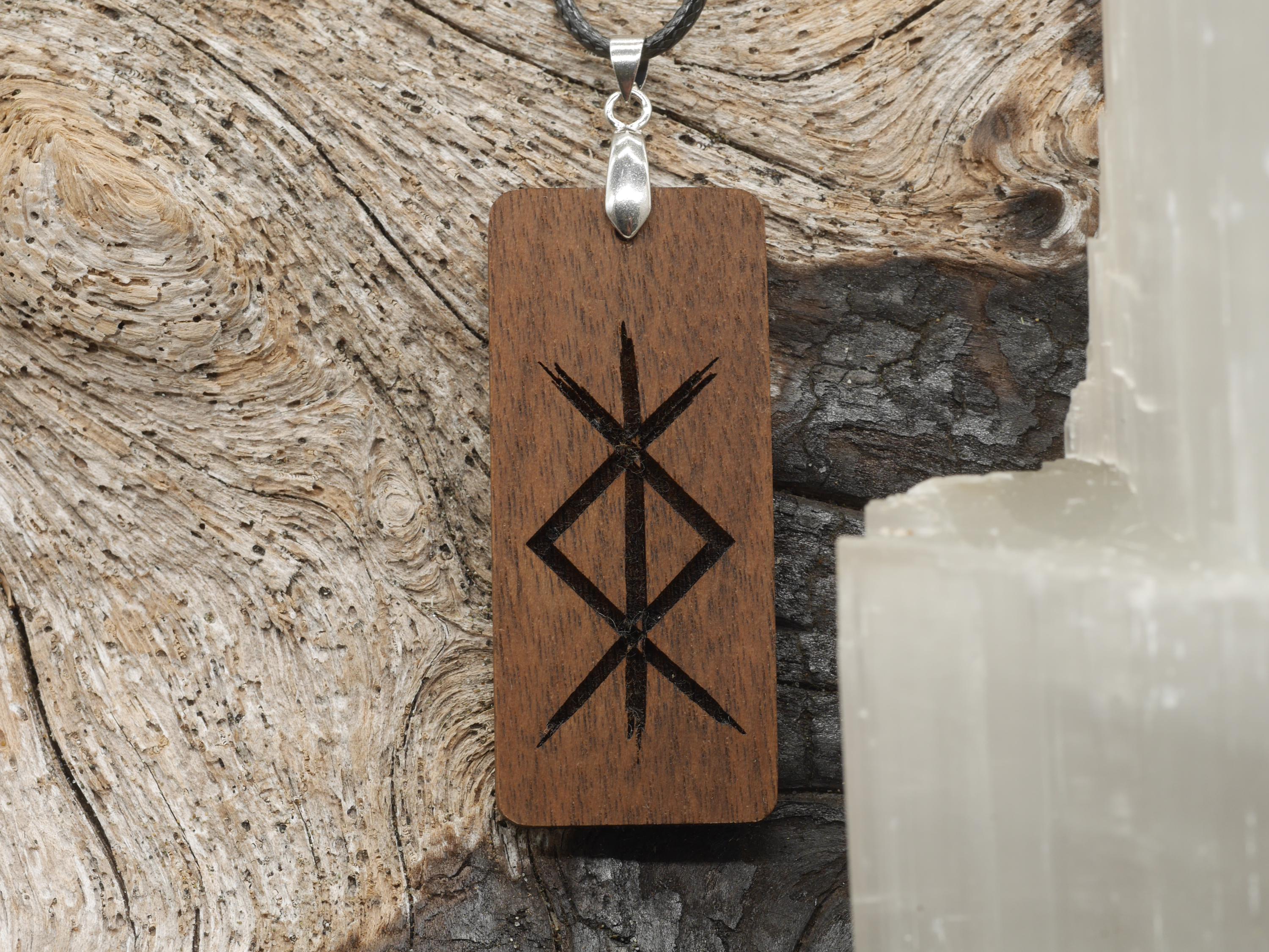 Walnut Wood Protection Bind Rune Pendant – Pagan Witch Necklace