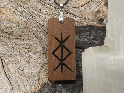 Walnut Wood Protection Bind Rune Pendant – Pagan Witch Necklace