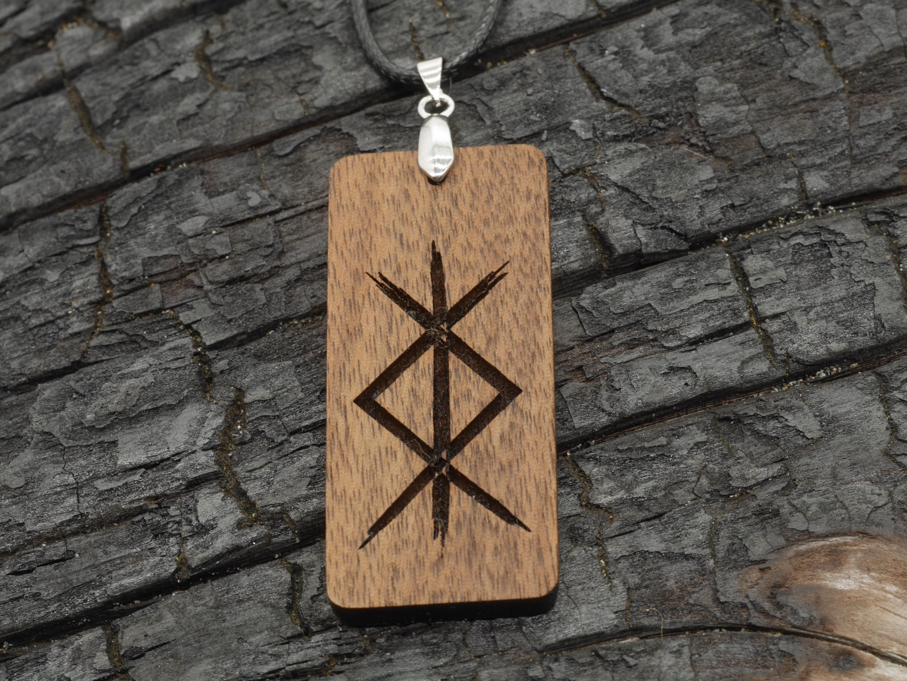 Walnut Wood Protection Bind Rune Pendant – Pagan Witch Necklace