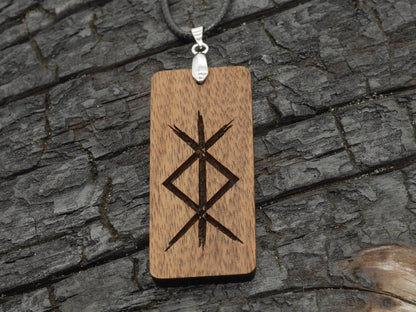 Walnut Wood Protection Bind Rune Pendant – Pagan Witch Necklace