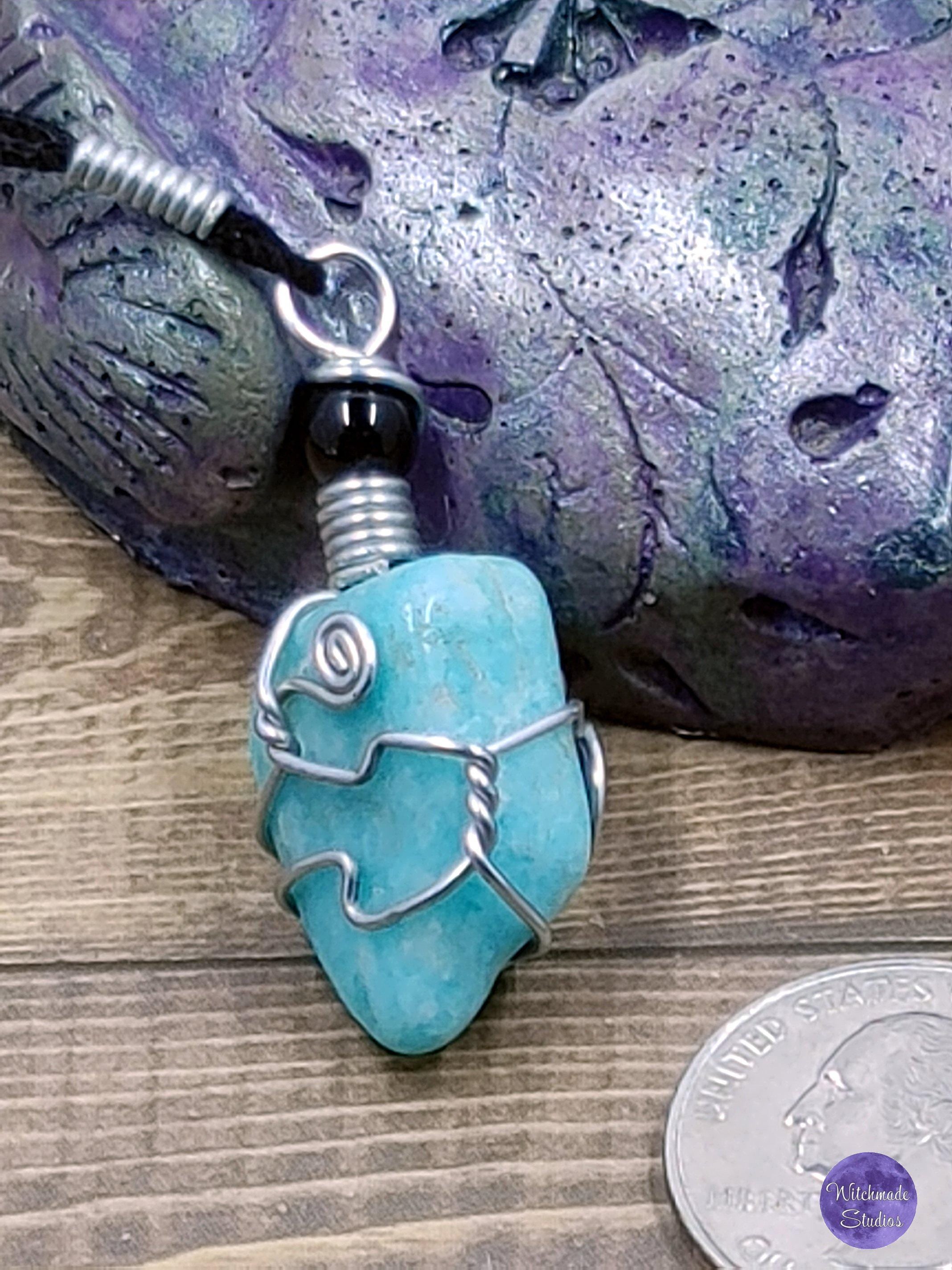 Amazonite Wire Wrap Crystal Necklace, Copper Metaphysical Jewelry JN122