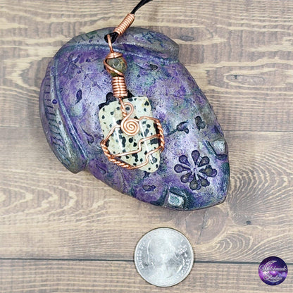 Dalmatian Jasper Wire Wrap Crystal Necklace, Copper Metaphysical Jewelry JN186
