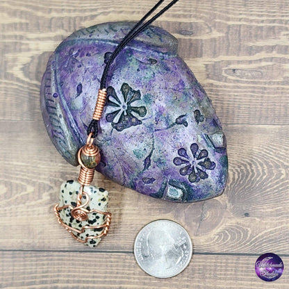 Dalmatian Jasper Wire Wrap Crystal Necklace, Copper Metaphysical Jewelry JN186