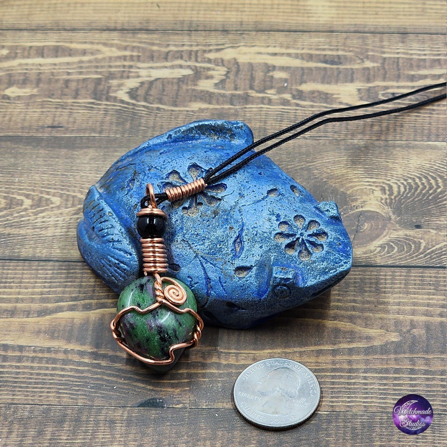Ruby In Zoisite Wire Wrap Crystal Necklace, Copper Metaphysical Jewelry JN225