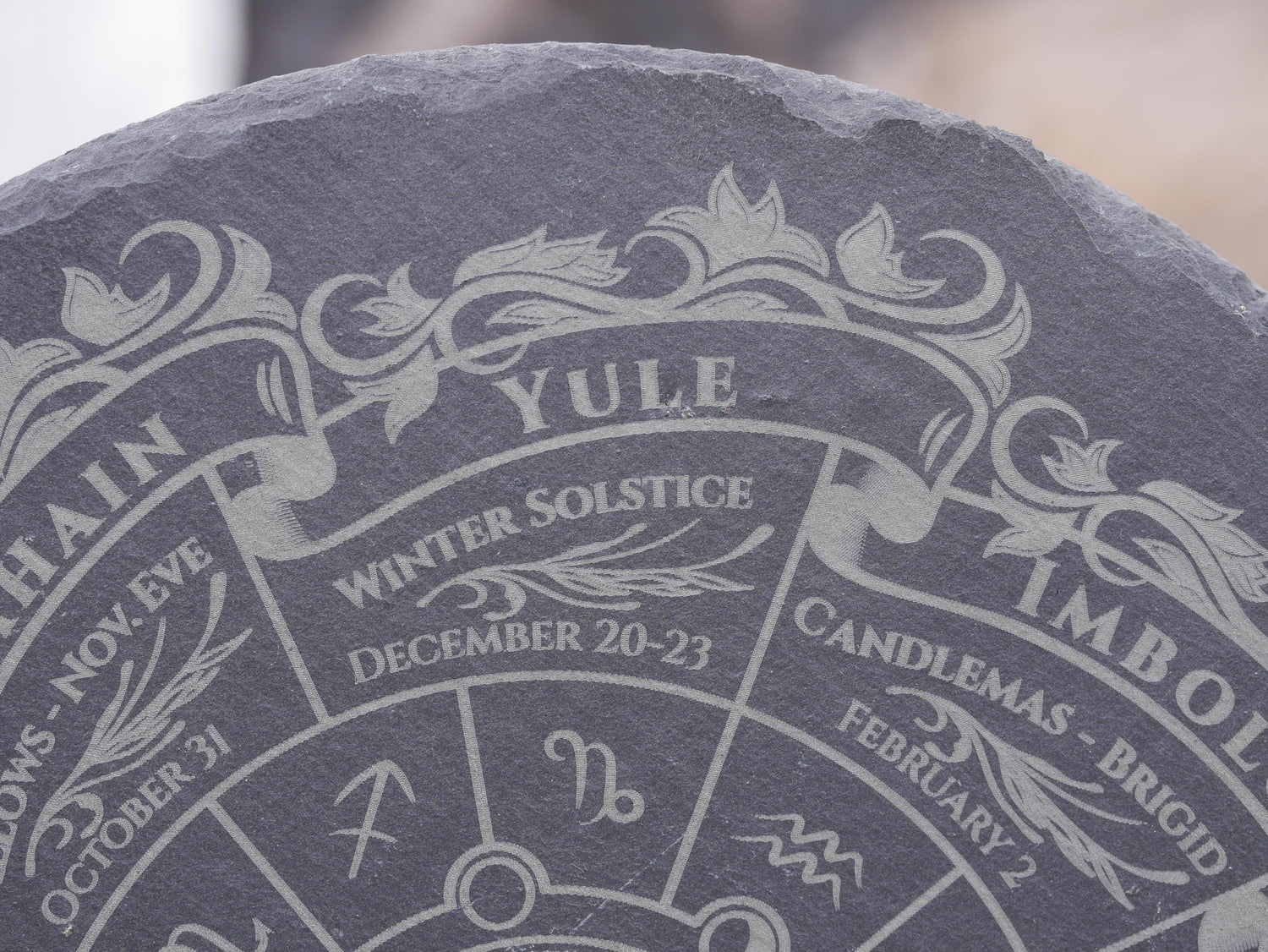 Engraved Slate Wheel of the Year: Bohemian Pagan Altar Piece