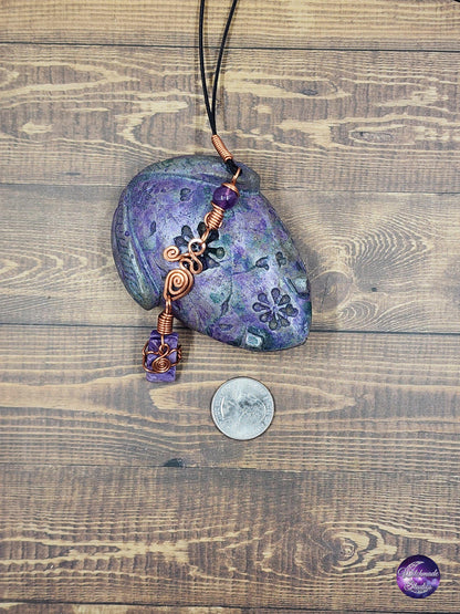 Charoite Wire Wrap Crystal Necklace, Copper Metaphysical Jewelry JN216
