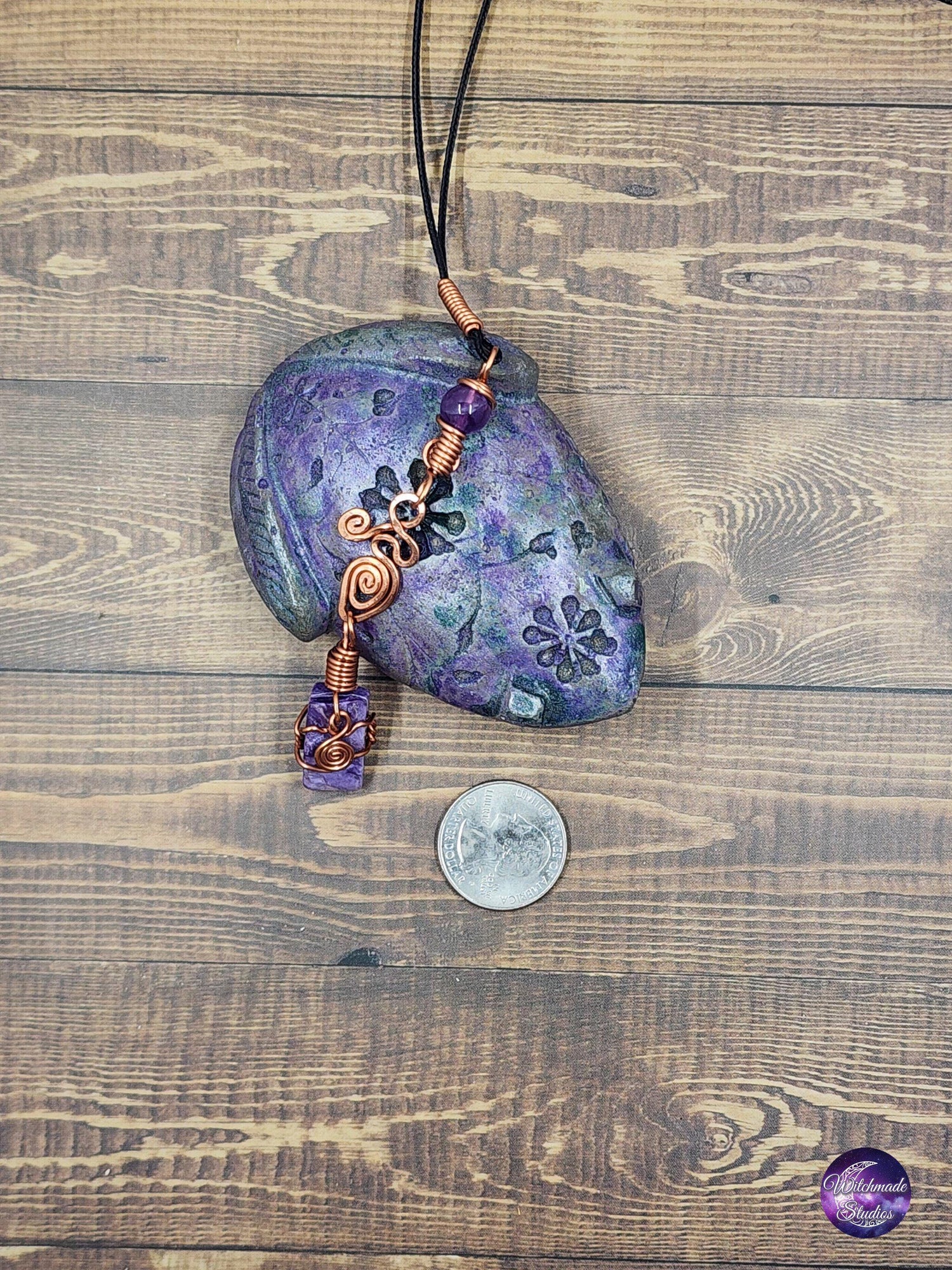 Charoite Wire Wrap Crystal Necklace, Copper Metaphysical Jewelry JN216