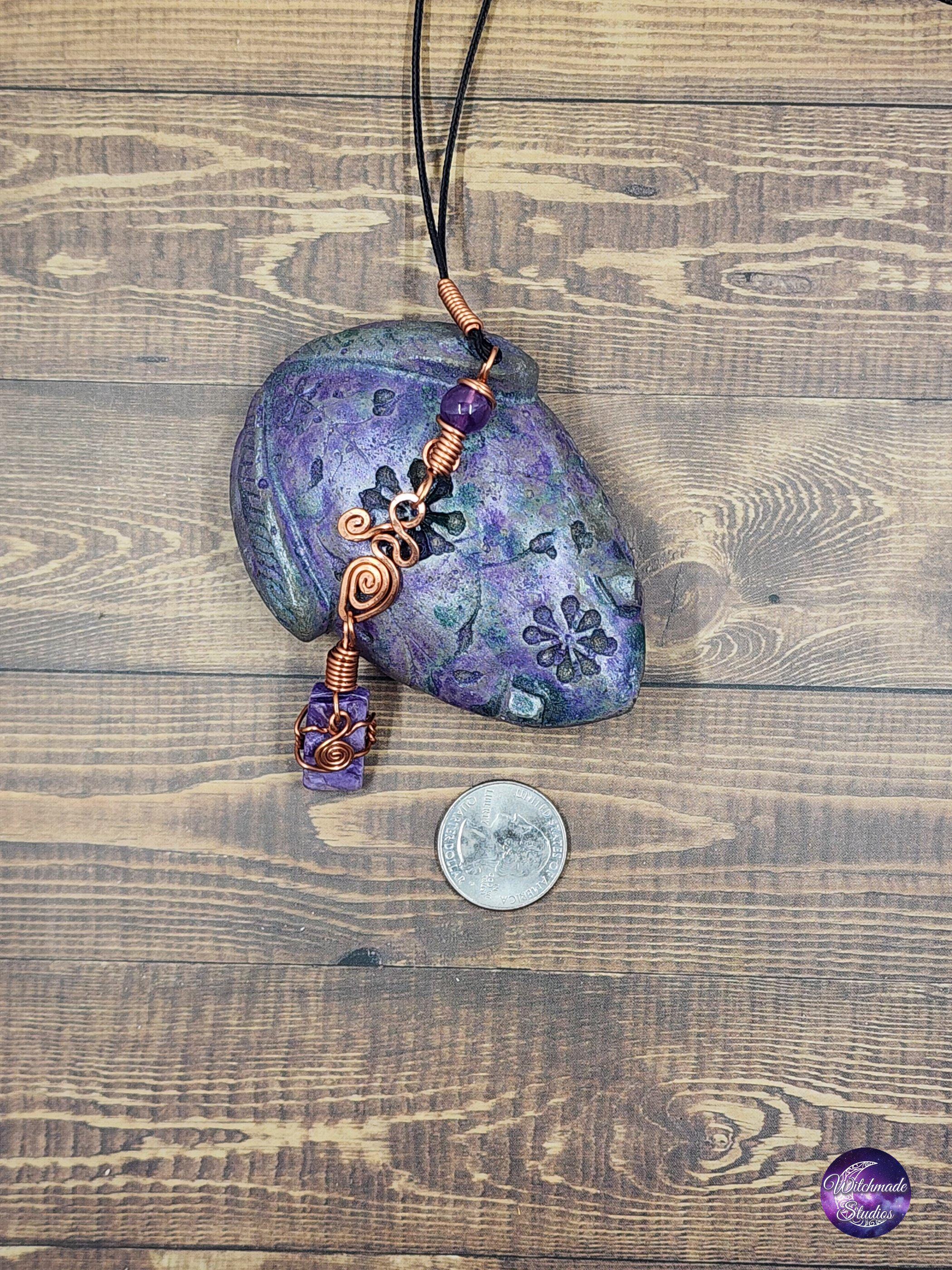 Charoite Wire Wrap Crystal Necklace, Copper Metaphysical Jewelry JN216