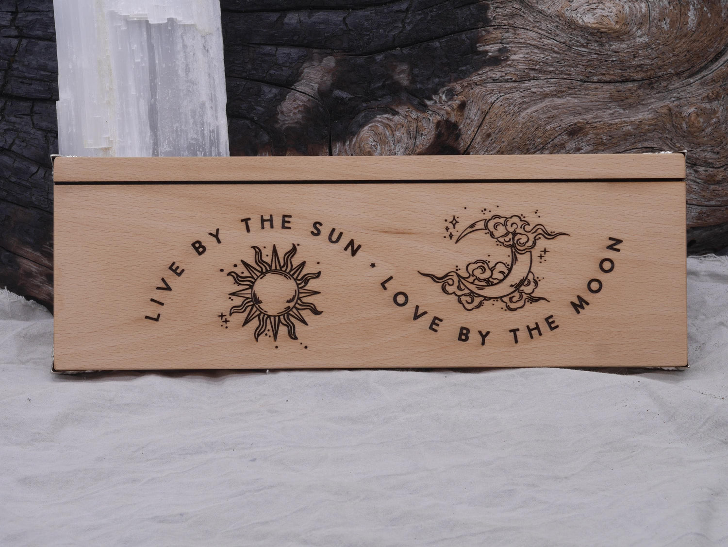 Engraved Beech Wood Tarot Card Holder: &amp;quot;Live By The Sun, Love By The Moon&amp;quot;