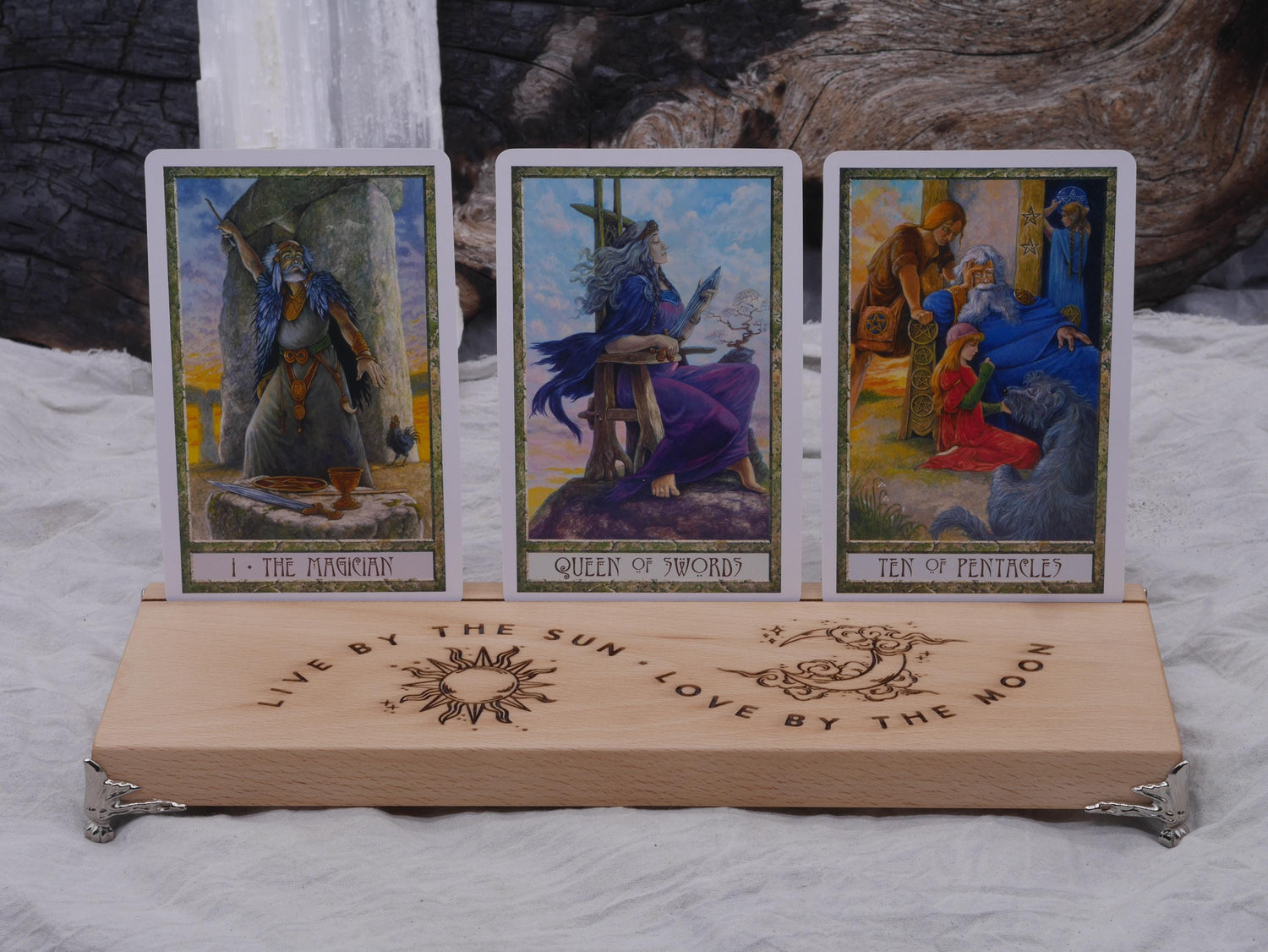 Engraved Beech Wood Tarot Card Holder: &amp;quot;Live By The Sun, Love By The Moon&amp;quot;