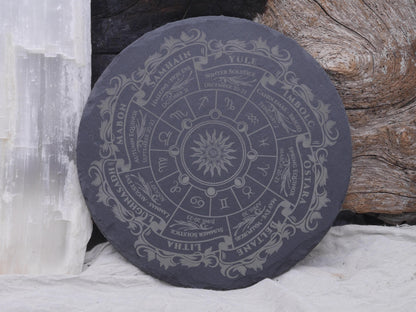 Engraved Slate Wheel of the Year: Bohemian Pagan Altar Piece