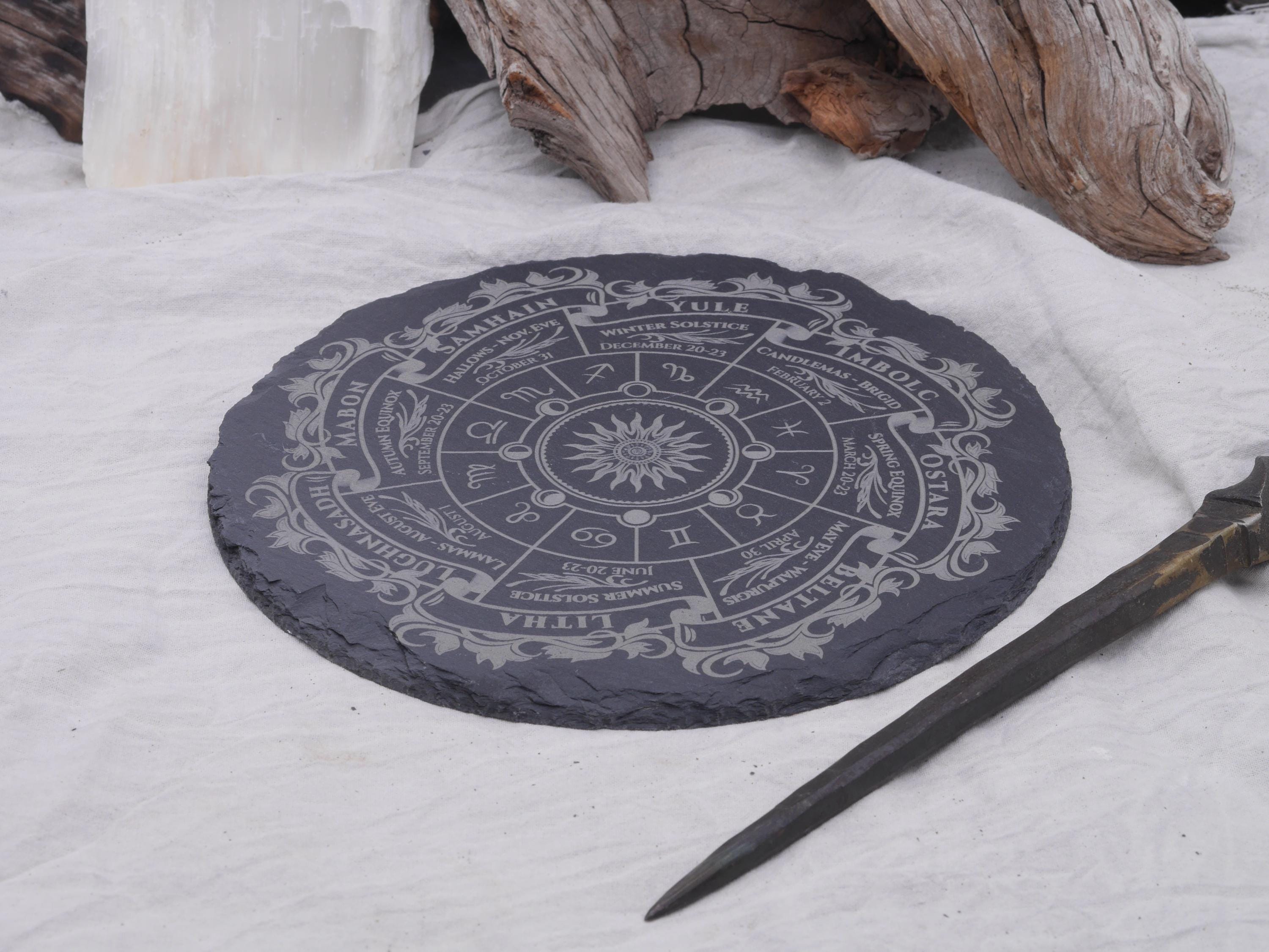 Engraved Slate Wheel of the Year: Bohemian Pagan Altar Piece