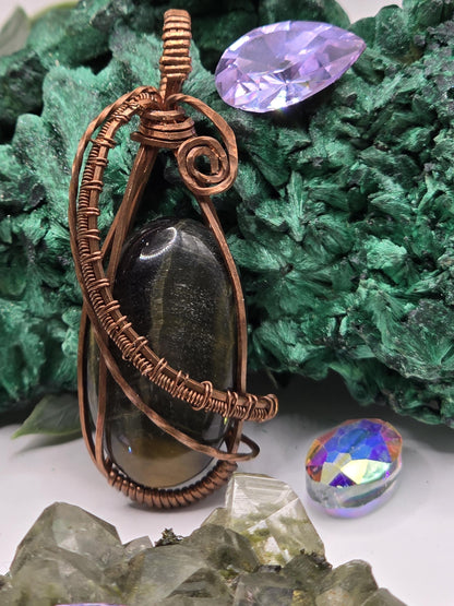 Hand-crafted Wire Wrapped Blue and Gold Tigers Eye Crystal Pendant