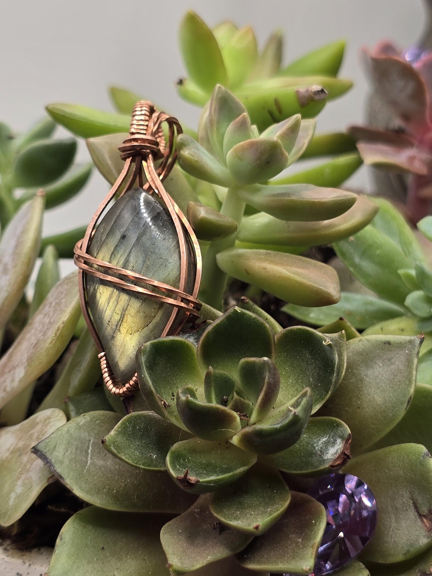 Hand-crafted Wire Wrapped Labradorite Crystal Pendant