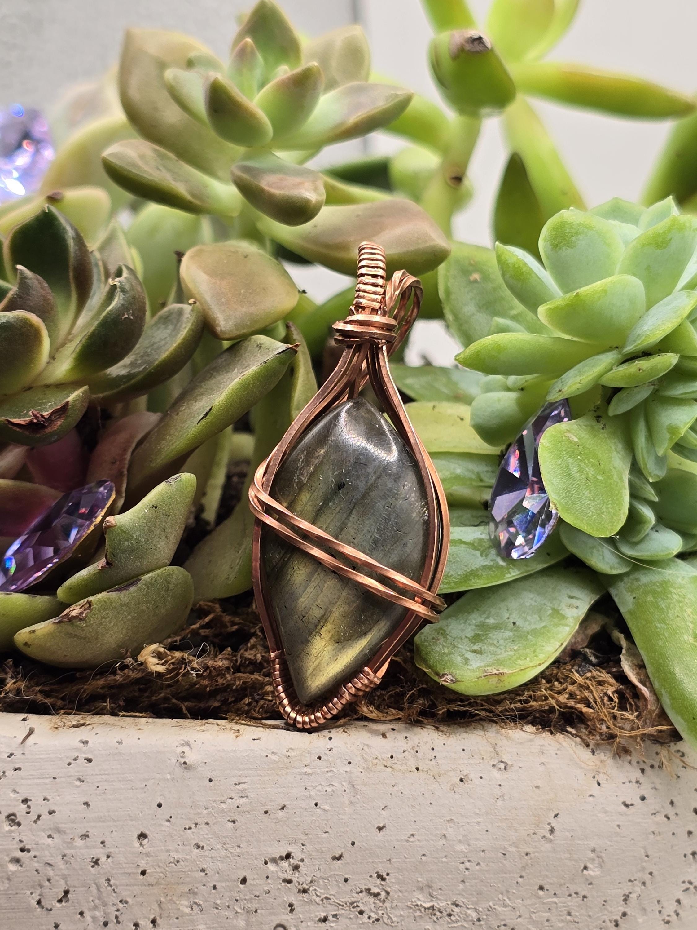 Hand-crafted Wire Wrapped Labradorite Crystal Pendant