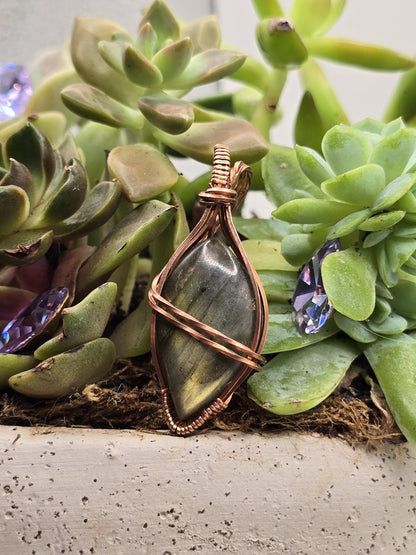 Hand-crafted Wire Wrapped Labradorite Crystal Pendant