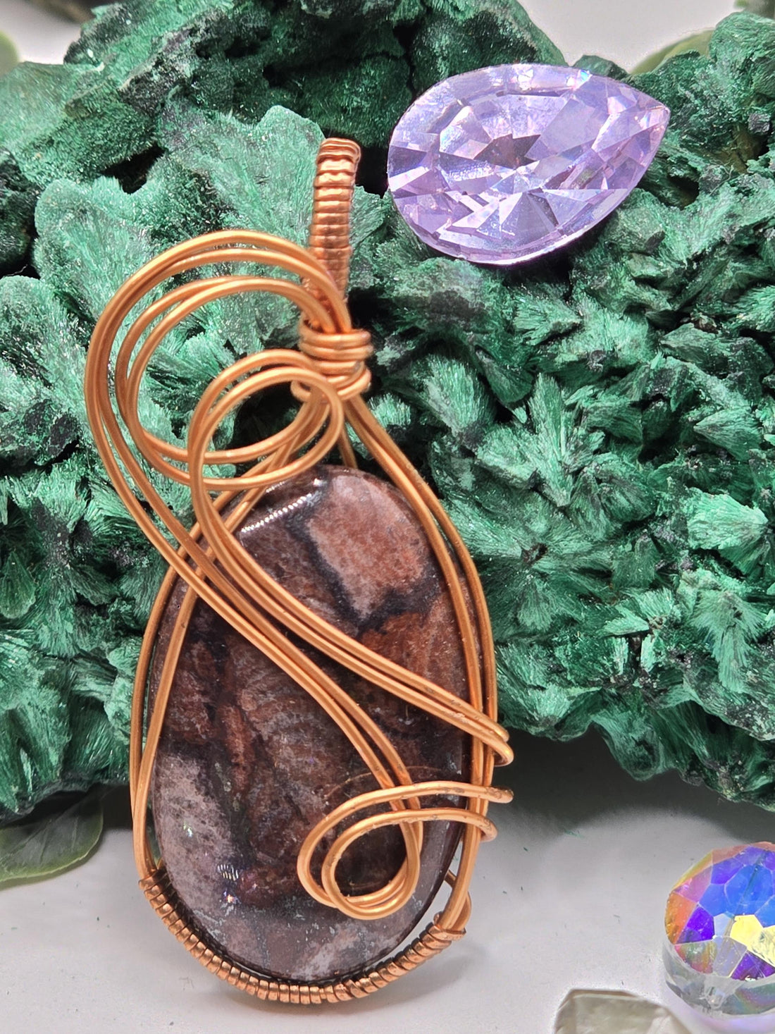 Hand-crafted Wire Wrapped Brecciated Jasper Crystal Pendant