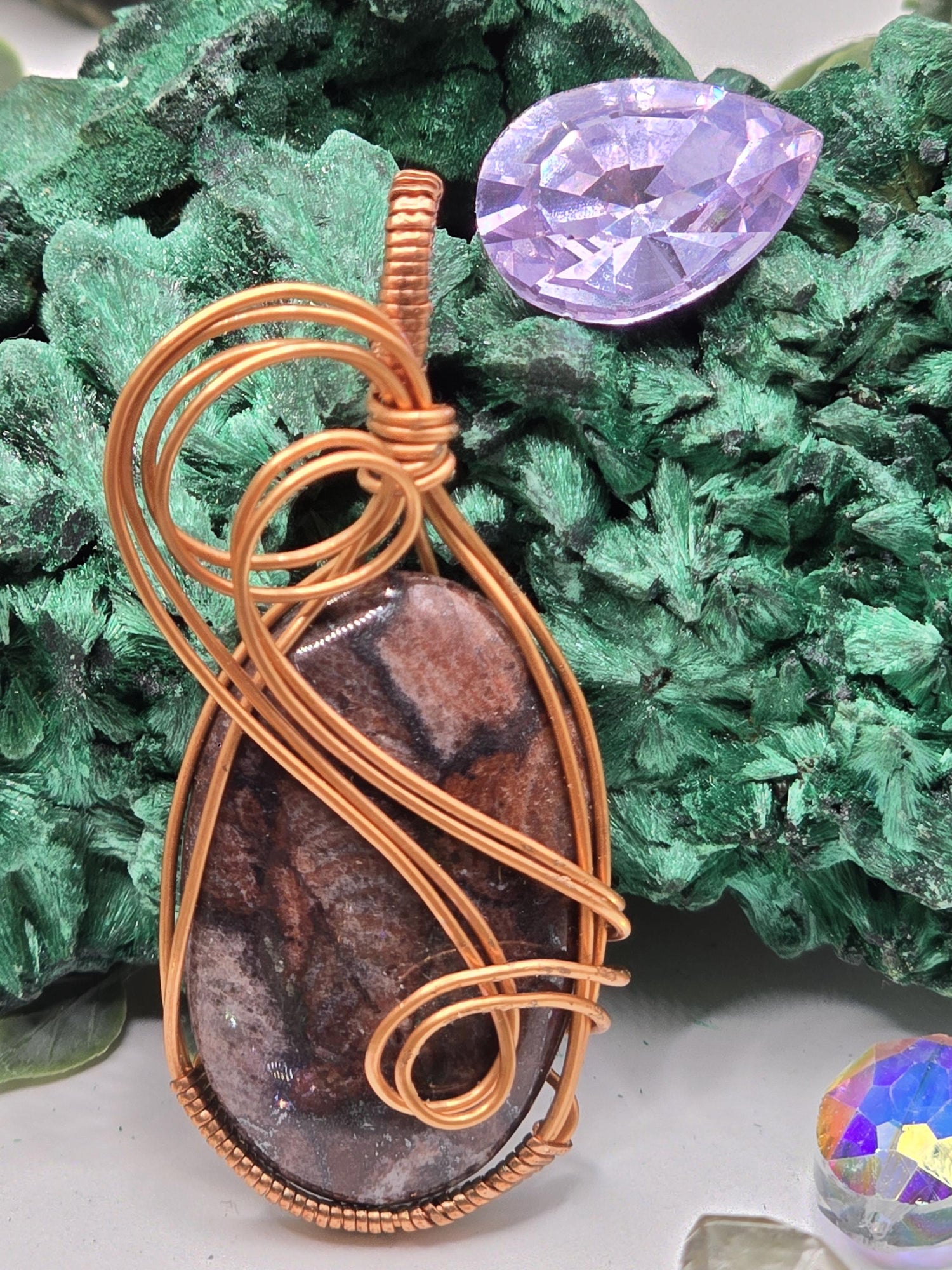 Hand-crafted Wire Wrapped Brecciated Jasper Crystal Pendant