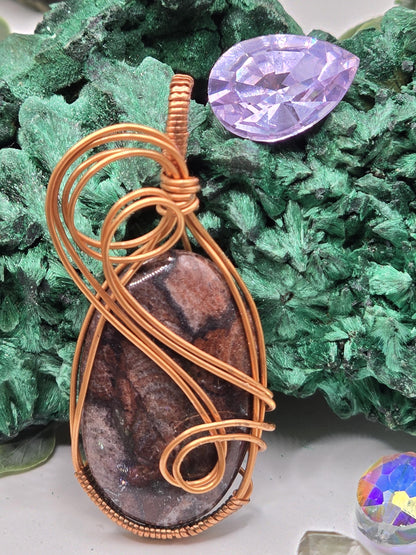 Hand-crafted Wire Wrapped Brecciated Jasper Crystal Pendant