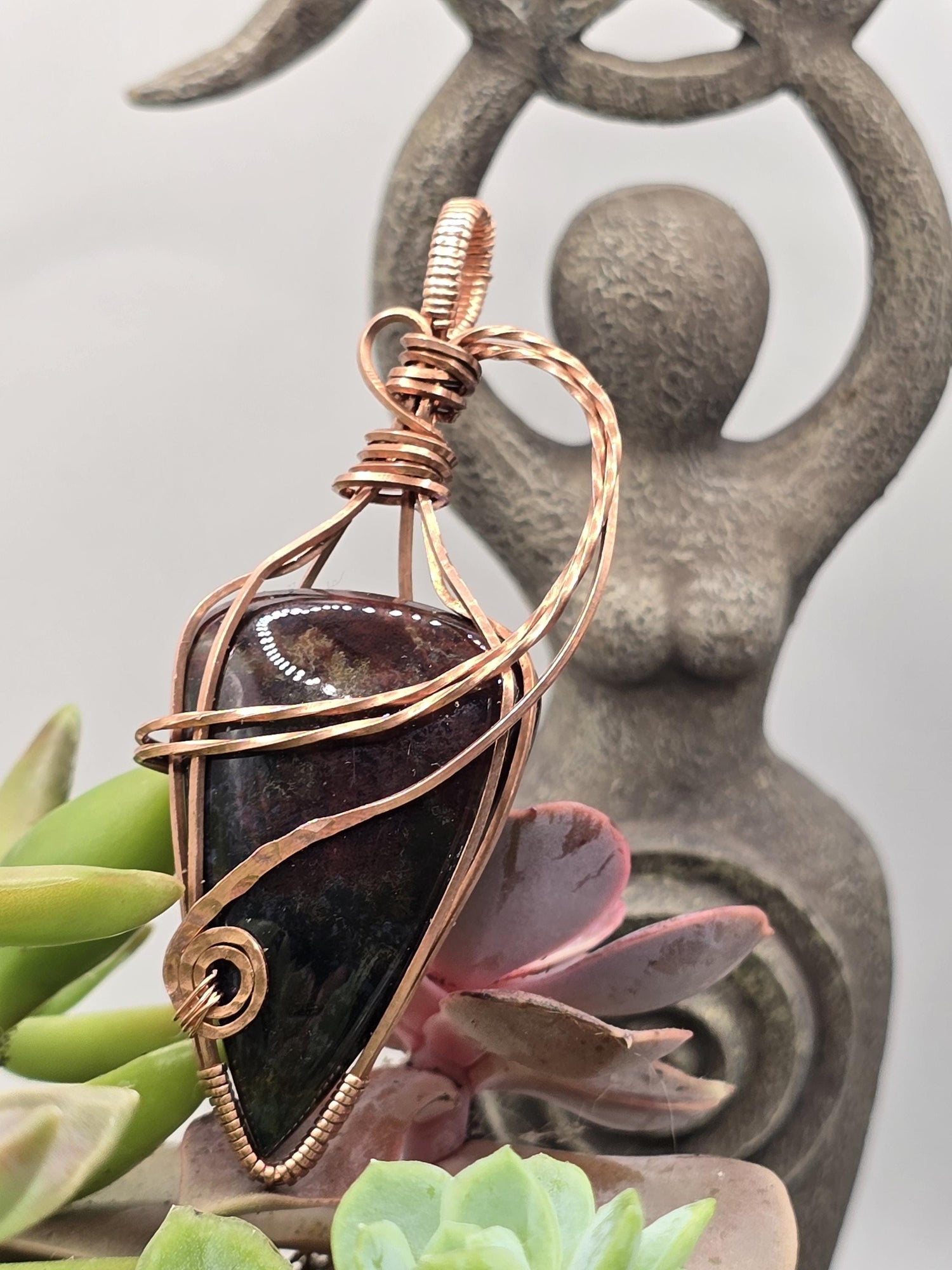 Hand-crafted Wire Wrapped Dragon Blood Jasper Crystal Pendant