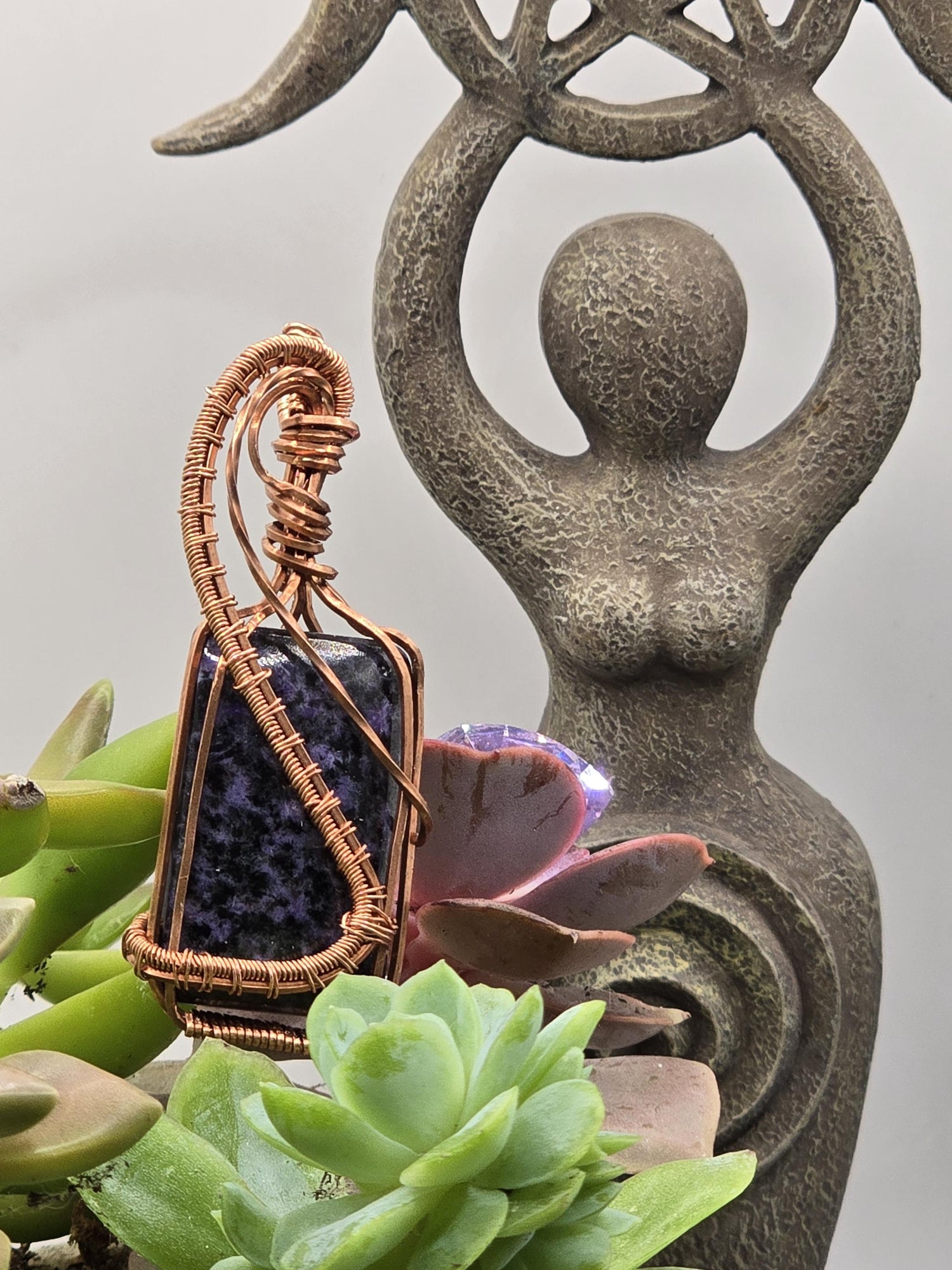 Hand-crafted Wire Wrapped Charoite Crystal Pendant
