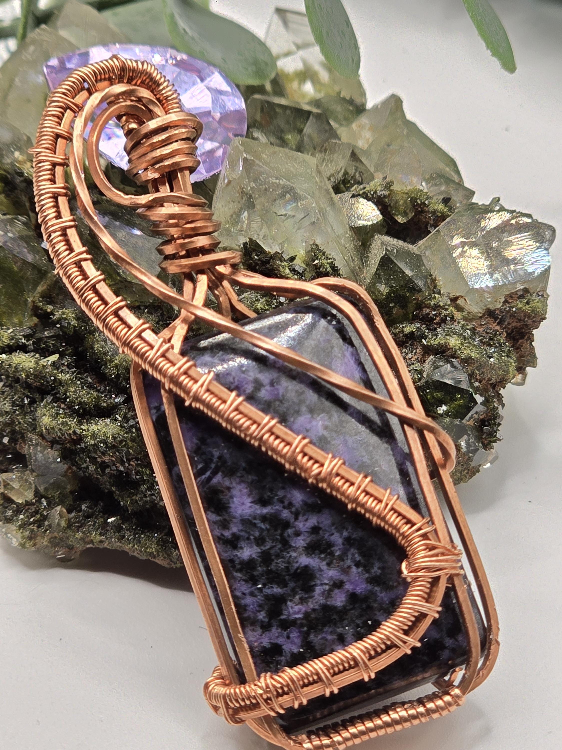 Hand-crafted Wire Wrapped Charoite Crystal Pendant