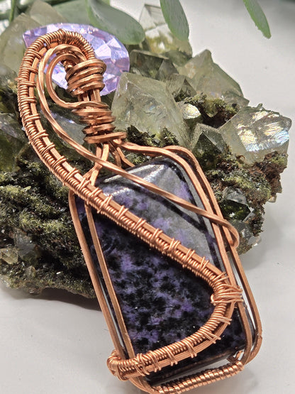 Hand-crafted Wire Wrapped Charoite Crystal Pendant