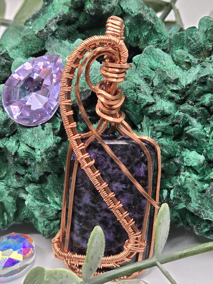 Hand-crafted Wire Wrapped Charoite Crystal Pendant