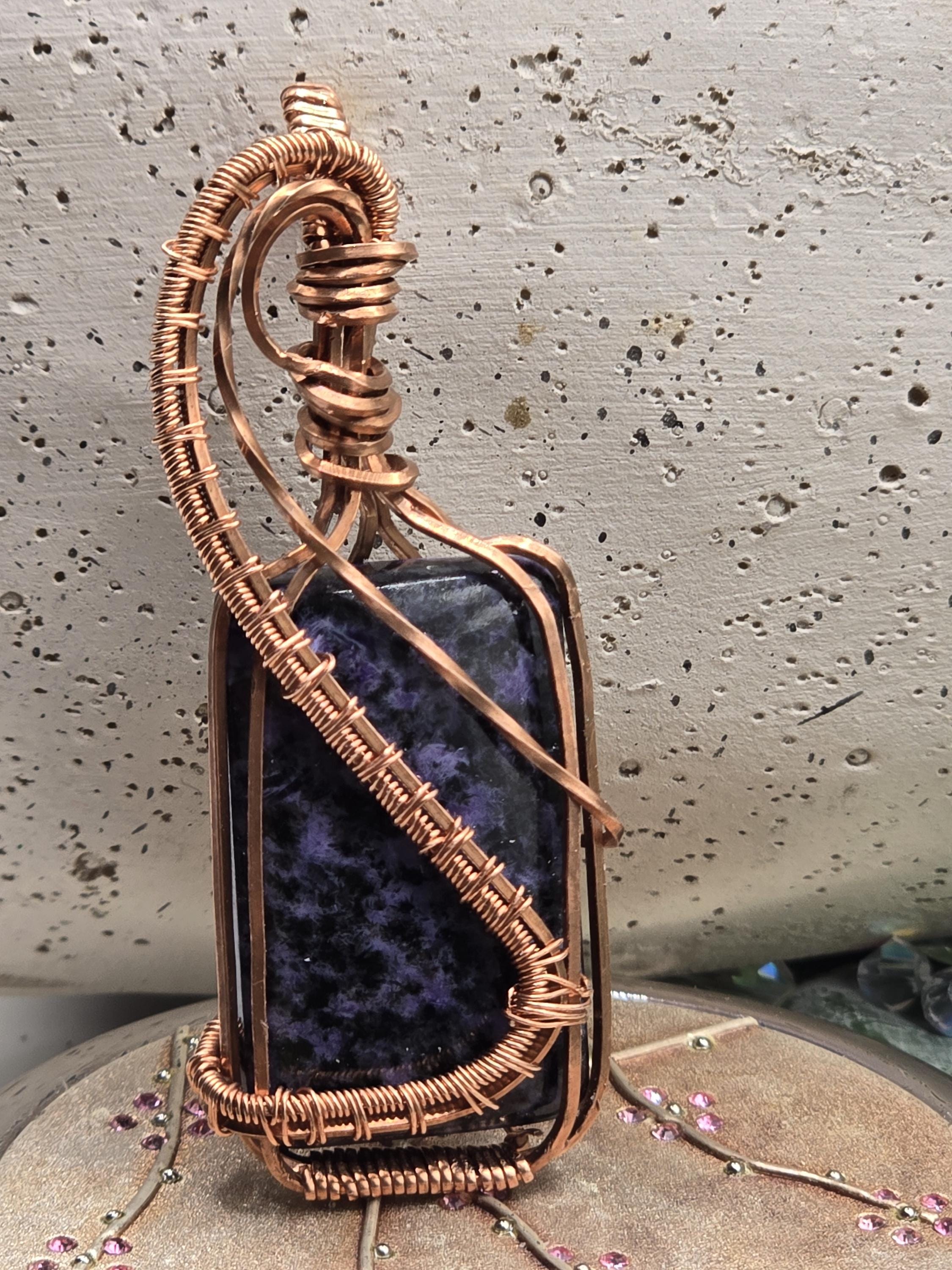 Hand-crafted Wire Wrapped Charoite Crystal Pendant