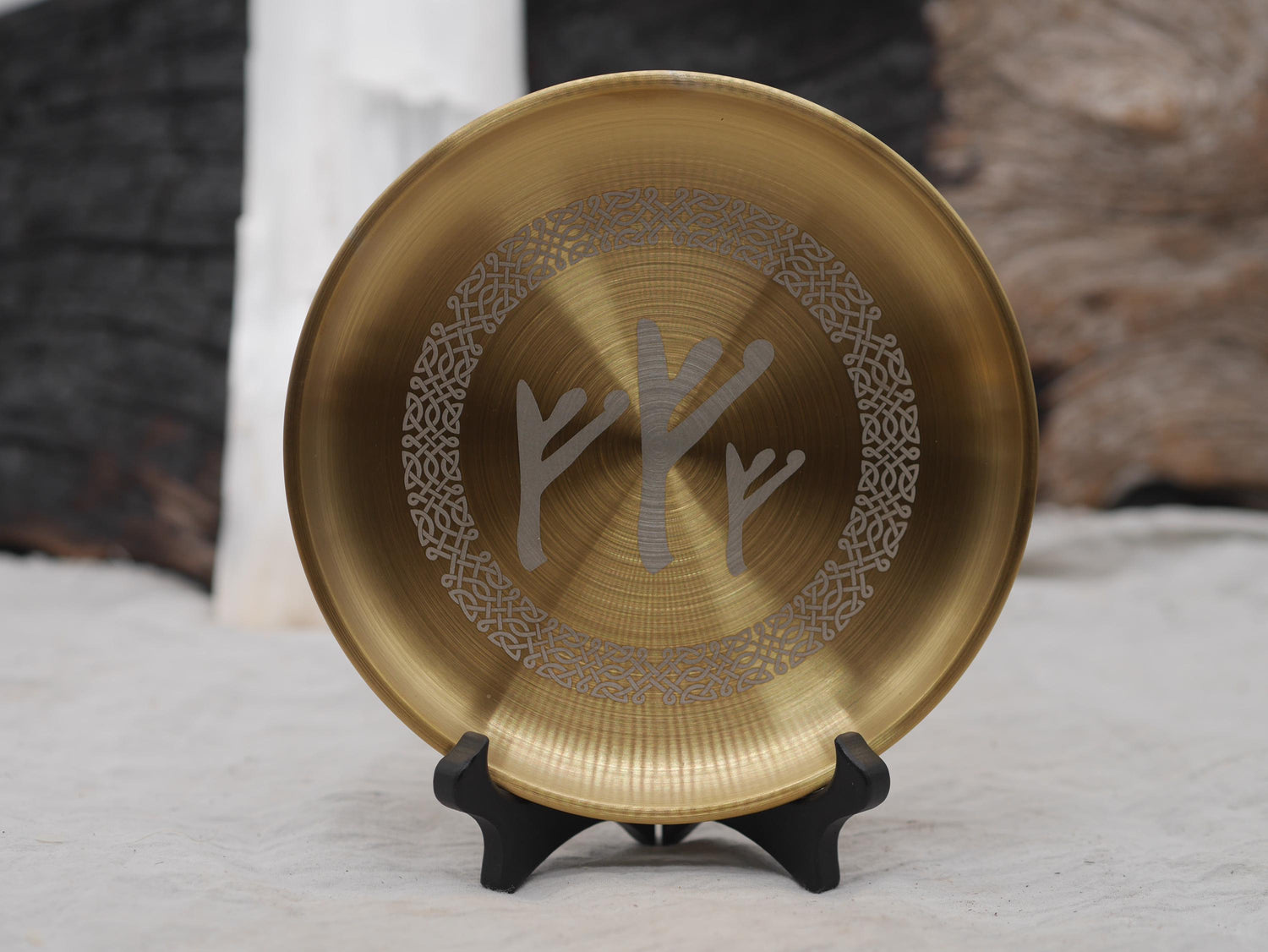 Gold Tone Fehu Rune Altar Bowl – Abundance Spell Offering Plate