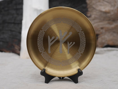 Gold Tone Fehu Rune Altar Bowl – Abundance Spell Offering Plate