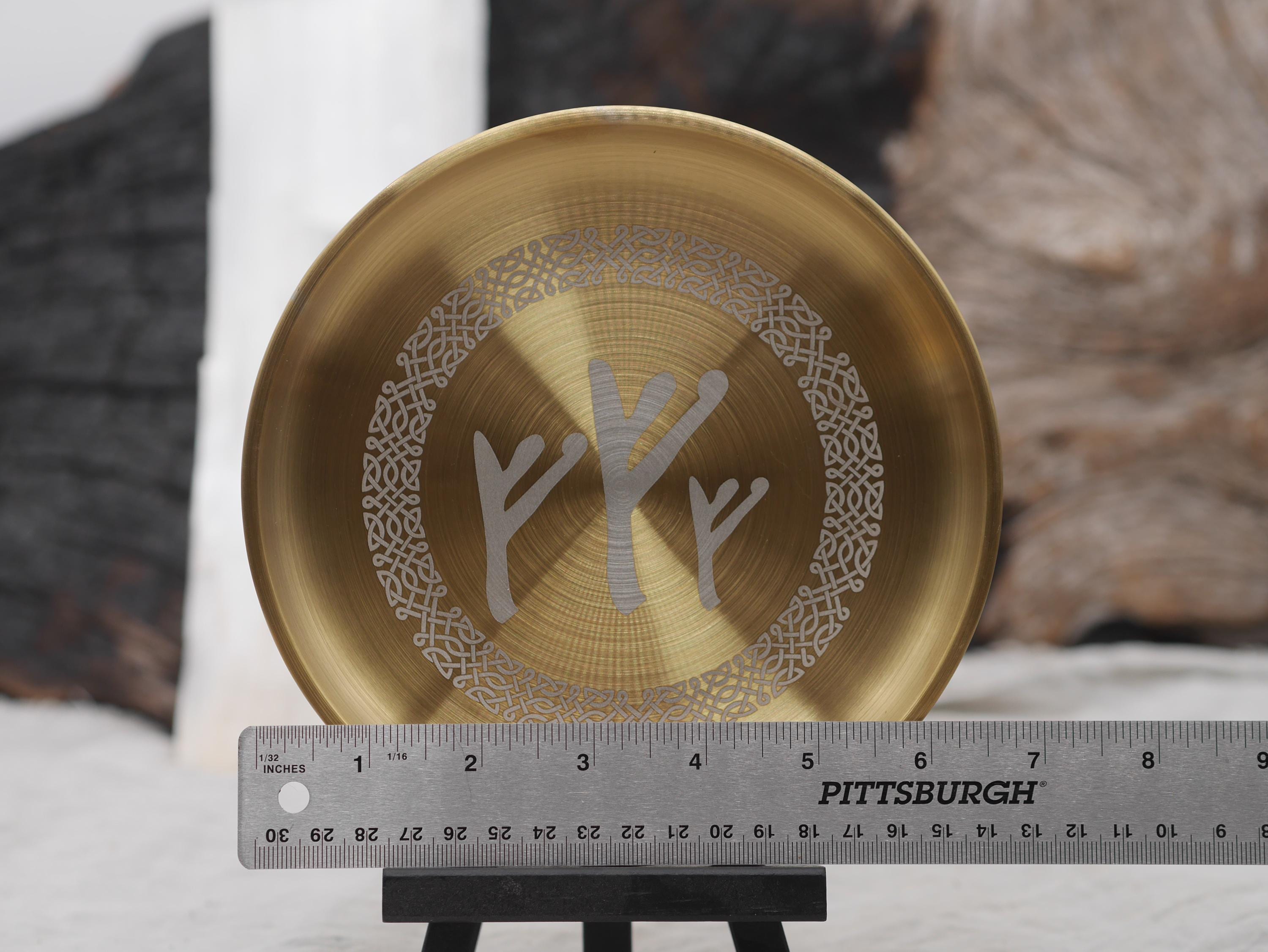Gold Tone Fehu Rune Altar Bowl – Abundance Spell Offering Plate