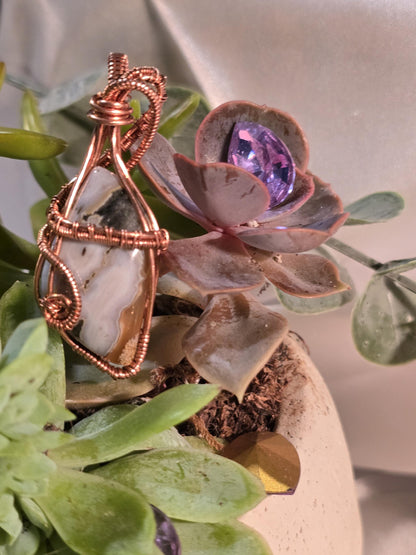Hand-crafted Wire Wrapped Orbicular Ocean Jasper Crystal Pendant