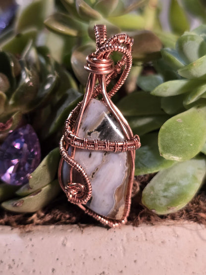 Hand-crafted Wire Wrapped Orbicular Ocean Jasper Crystal Pendant