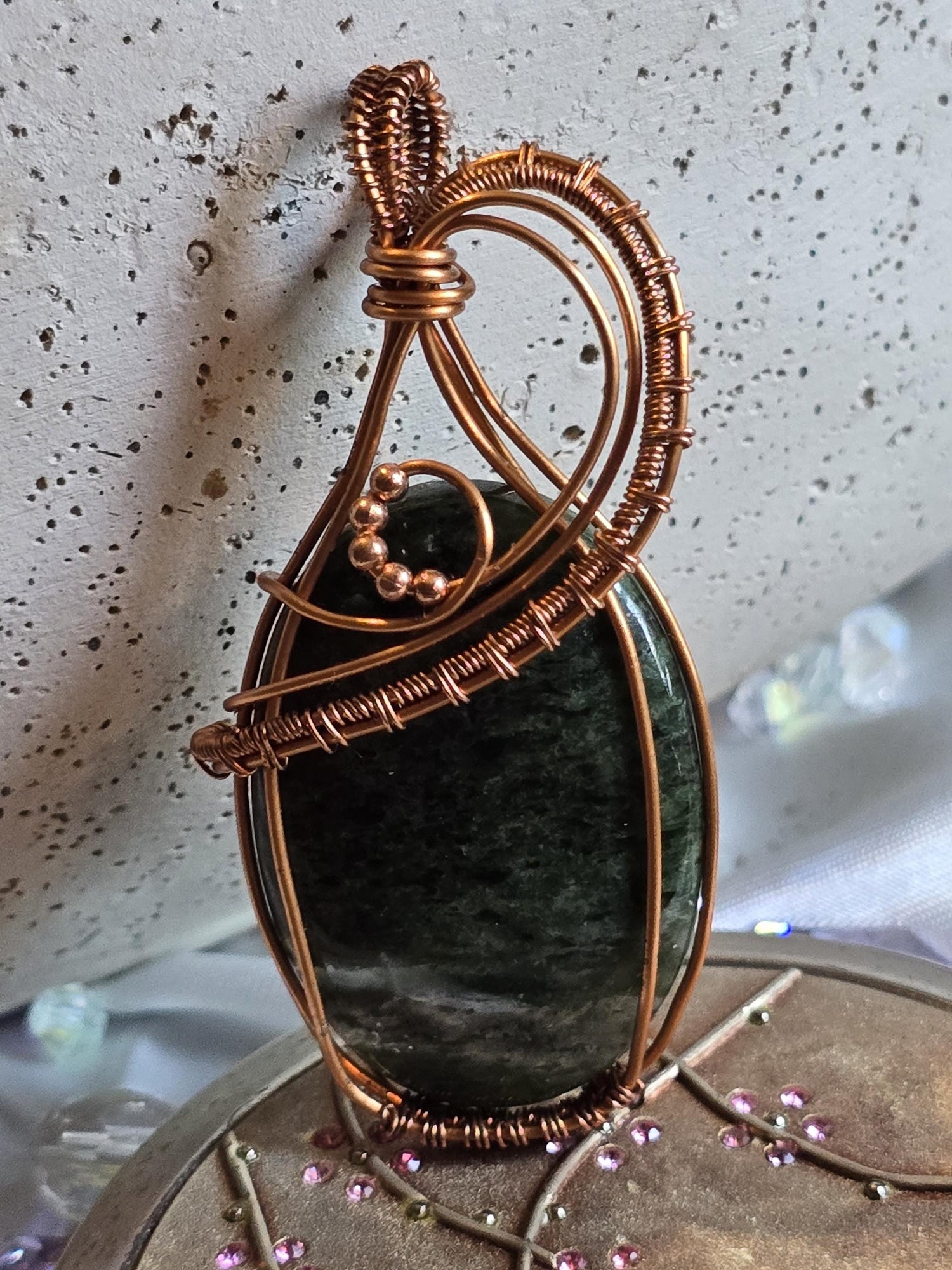 Hand-crafted Wire Wrapped Dense Moss Agate Crystal Pendant