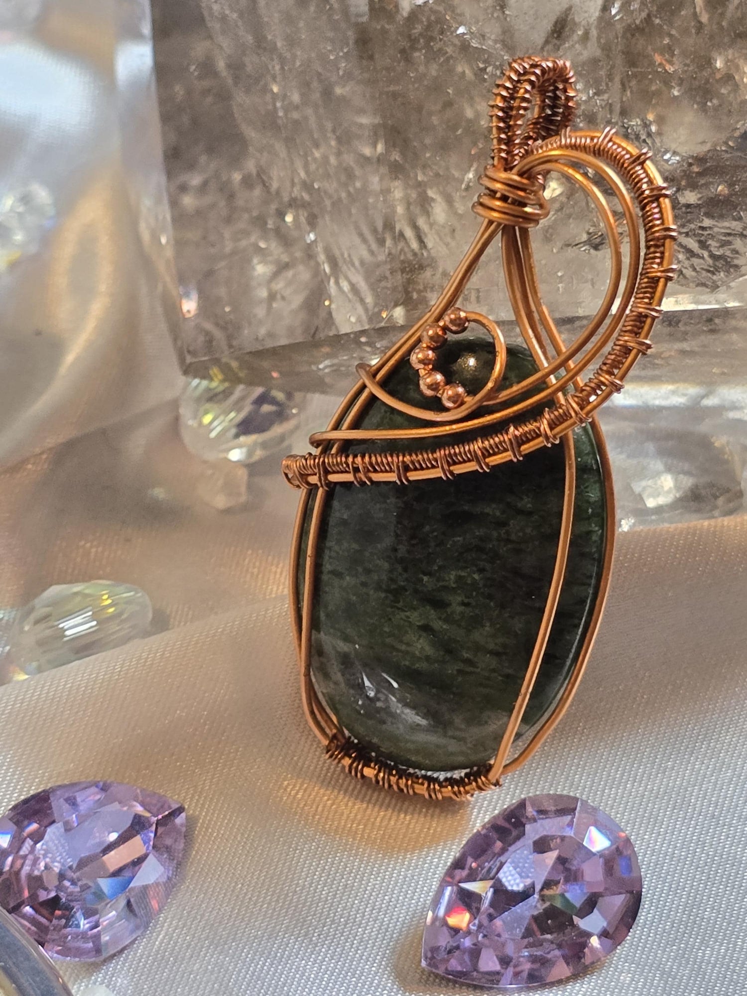 Hand-crafted Wire Wrapped Dense Moss Agate Crystal Pendant