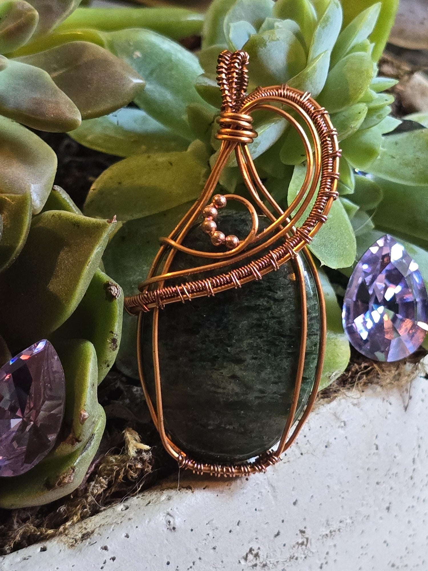 Hand-crafted Wire Wrapped Dense Moss Agate Crystal Pendant