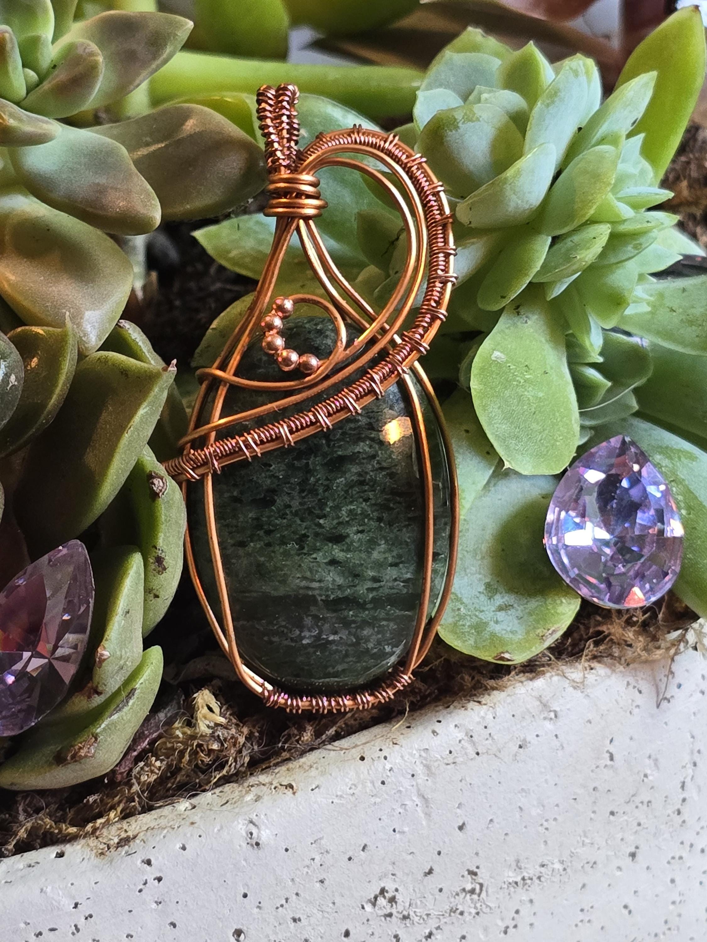 Hand-crafted Wire Wrapped Dense Moss Agate Crystal Pendant