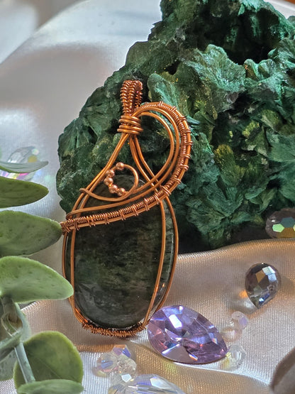 Hand-crafted Wire Wrapped Dense Moss Agate Crystal Pendant