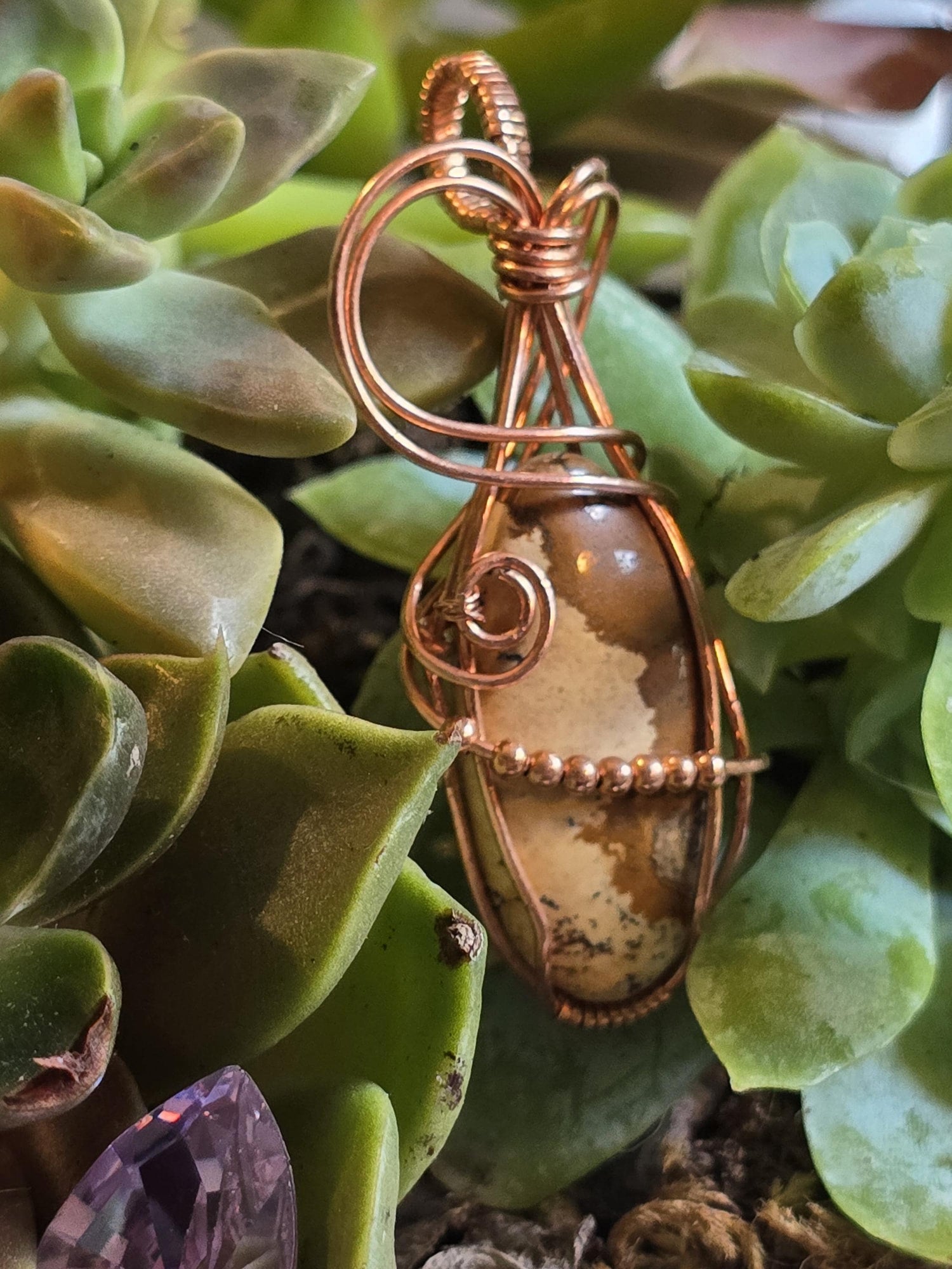 Hand-crafted Wire Wrapped Picture Jasper Crystal Pendant