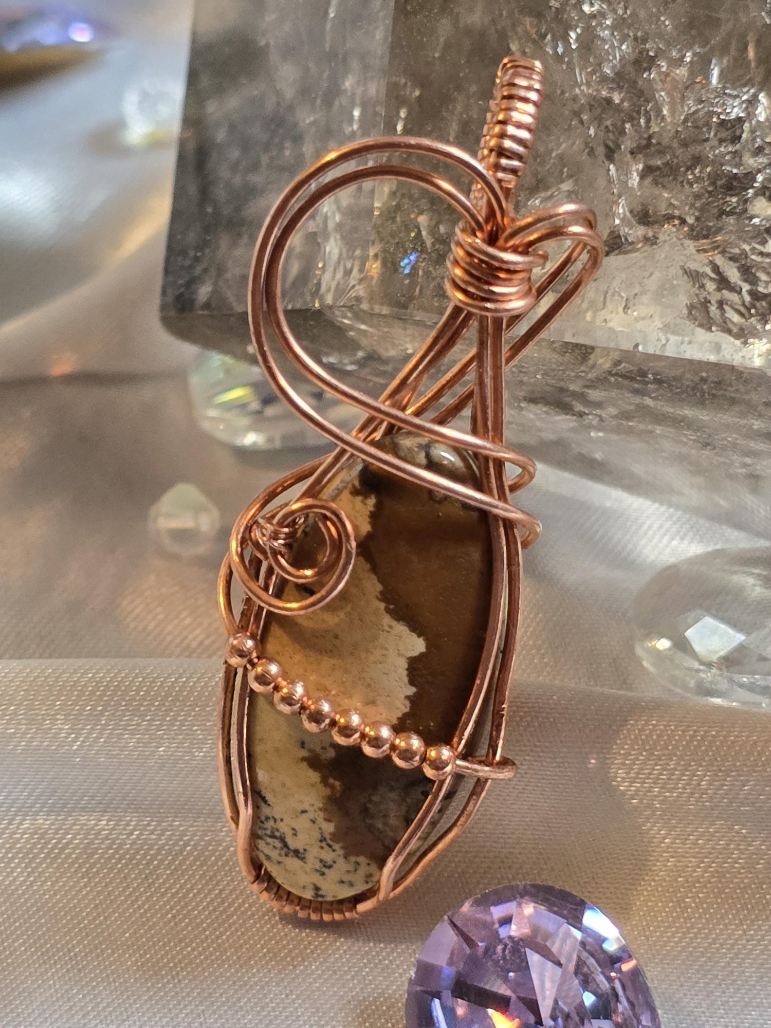 Hand-crafted Wire Wrapped Picture Jasper Crystal Pendant