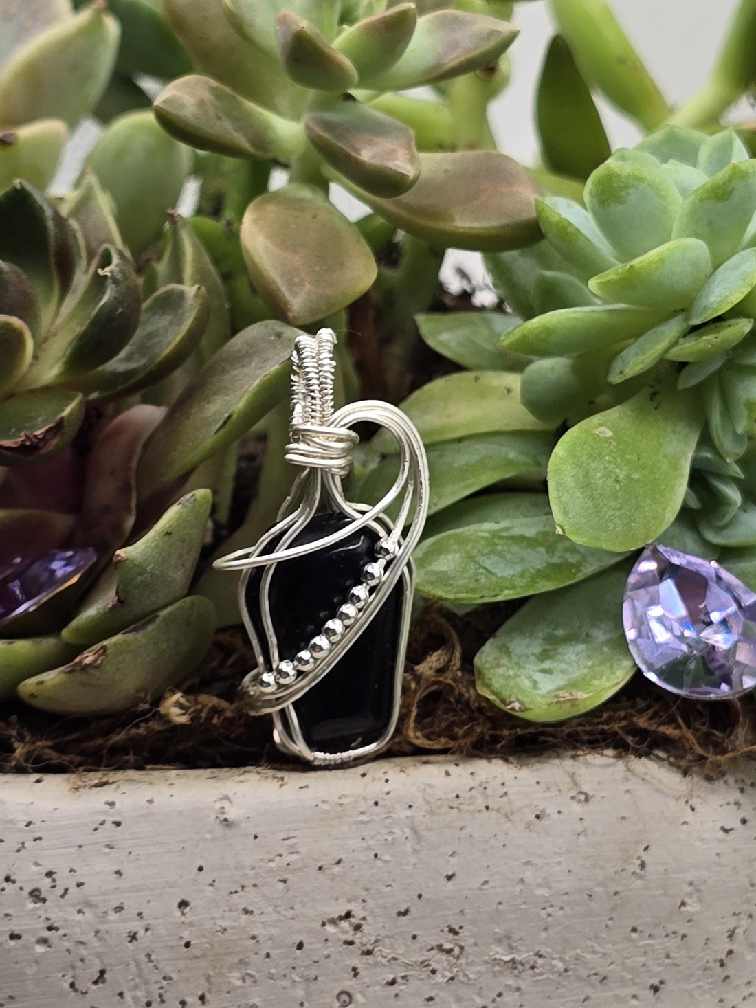 Hand-crafted Wire Wrapped Obsidian Crystal Coffin Pendant